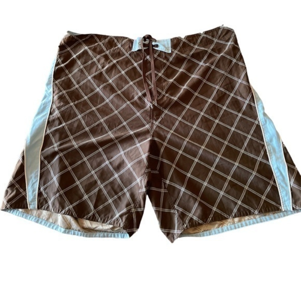 Wave Zone Board Shorts Swim Trunks 10 inch inseam XXL‎ Brown Blue